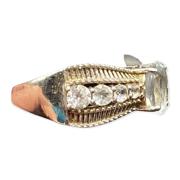 Aquamarine 9 stone ring I. Sterling silver marked 925 & GTS tested size 6 - Picture 5 of 15